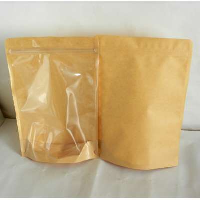 14*20+8cm Stand up kraft  resealable bag with clear window